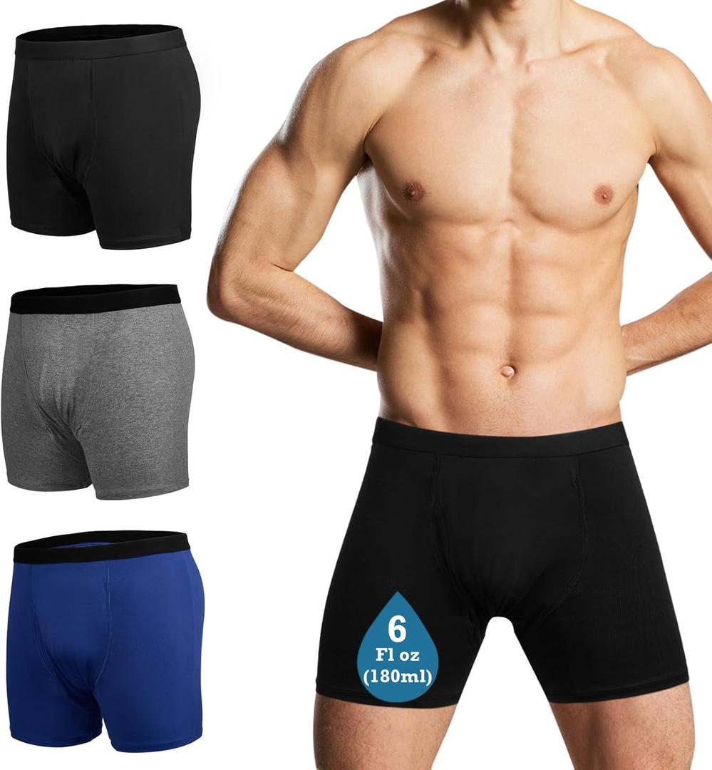 Reusable Incontinence Underwear for Men, Washable Boxer Briefs Protection, Leak Proof Adult Male Diapers for Urinary Absorbency (Mix 3pcs, XX-Large)