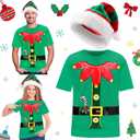 Geyoga 2 Pcs Christmas Elf Shirts for Adult Costume Novelty Funny Christmas Shirt Green Red Elf Hat Unisex for Women Men (Small)