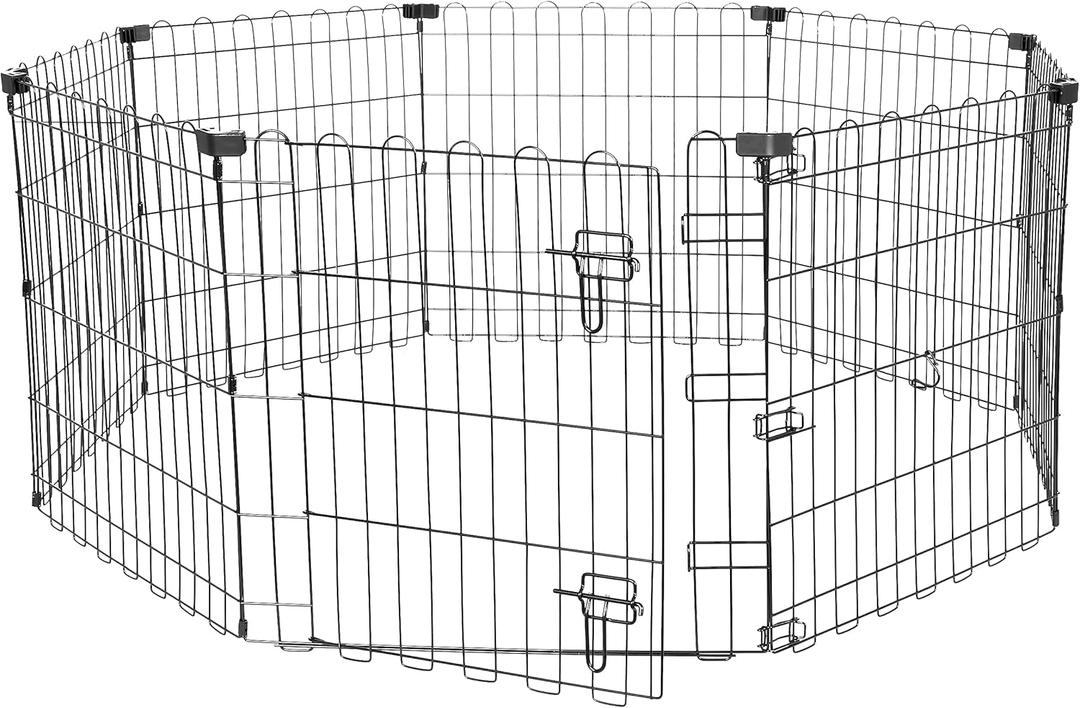 Amazon Basics Foldable Octagonal Metal Exercise Pen for Dogs, Indoor/Outdoor, Single Door, 8 Panels, 24" Height, Extra Small, Easy to Assemble, Black
