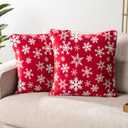 PAVILIA Holiday Throw Pillow Covers 18x18 Set of 2, Decorative Pillow Cases Bed Sofa Couch, Christmas Winter Accent Decor Cushion Bedroom Living Room, Velvet Square Euro Sham Covers, Snowflake Red