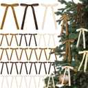 Glitinsel Brown, Beige 24 Pcs Velvet Bows Christmas Tree Ornaments Valentines Day Bows Decoration for Garland Home Coquette Wedding Decor (5 x 7 Inch, Width of 5/8", Khaki)