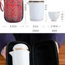 Portable Ceramic Tea Cup Set: Porcelain Teapot Set with Tea Strainer - Lids and 4 Teacups - 1 Shockproof Storage Case - Suitable for Outdoor Travel - Picnic - Office Work - Home - White