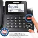 Panasonic Corded Phone/Cordless Phone with Answering Machine, Advanced Call Block and 2-Way Recording, 2 Handsets Expandable up to 6 Cordless Handsets - KX-TGF852B (Black)