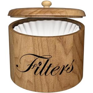 Coffee Filter Holder, Wooden Coffee Filter Storage with Lid, RoundCoffeeFilterContainer for Counter, Rustic Bar Accessories Holder Decor (Natural)