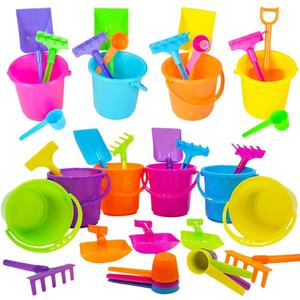 The Dreidel Company 6-Pack Mini Beach Playsets, Play Set Includes 1 Sand Bucket, 1 Shovel, 1 Rake, and 1 Scoop, Birthday Treats for Boys and Girls, Party Favors for Kids and Toddlers, 3" Inch