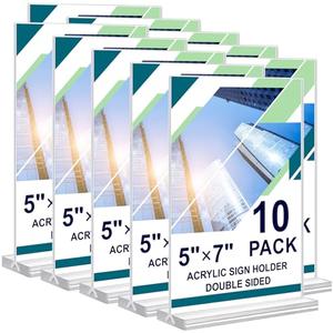 DunGu Acrylic Sign Holder 5 x 7, 10 Pack Clear Table Menu Vertical Display Stand Desktop Display Double Sided Stand Paper Holder Table Sign Suitable for Restaurants Office Store Show Fair