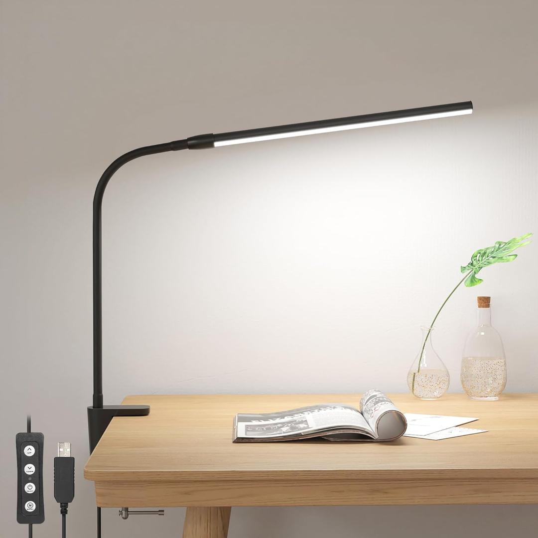 Desk Lamp LED Reading light Dimmable USB Small Clamp Lamp Adjustable Flexible Gooseneck Table Light for Bed Headboard, Nail, Home Office,Computer(Black)