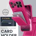 SSLOTSCASE for iPhone 17 Pro Max Case with 2X Screen Protector, [9H Hardness] Military Grade Shatterproof, Card Holder & Kickstand & Slide Lens Cover, Heavy Duty Phone Case for iPhone 17 Pro Max, Pink