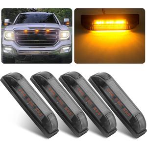 4" Inch Smoked Amber LED Front Grille Marker Lights Kit, 4Pcs 4 Inch Amber Full LED Center Grille Grill Running/Position Light Sealed 9 LEDs Pickup Trucks, 4"x1" RV Camper Boat Utility Strip Bar 12V
