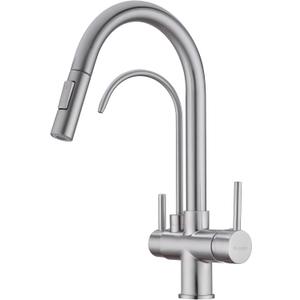 Kitchen Faucet with Pull Down Sprayer, Kitchen Sink Faucet with Drinking Water Faucet,2 Handle 3 in 1 Water Filter Purifier Faucets,Brushed Nickel