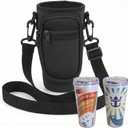 Cruise Cup Holder Sling with Pocket for RC Refillable Soda Cup Neoprene Carrier with Adjustable Strap, Phone & Card Holder Hands-Free for Royal Caribbean Cruises (Black)