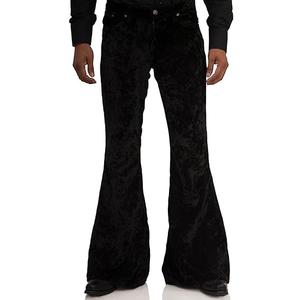 Men's Velvet Relaxed Vintage 60s 70s Bell Bottom Stretch Fit Classic Comfort Flared Flares Retro Leg Disco Pants, Size L
