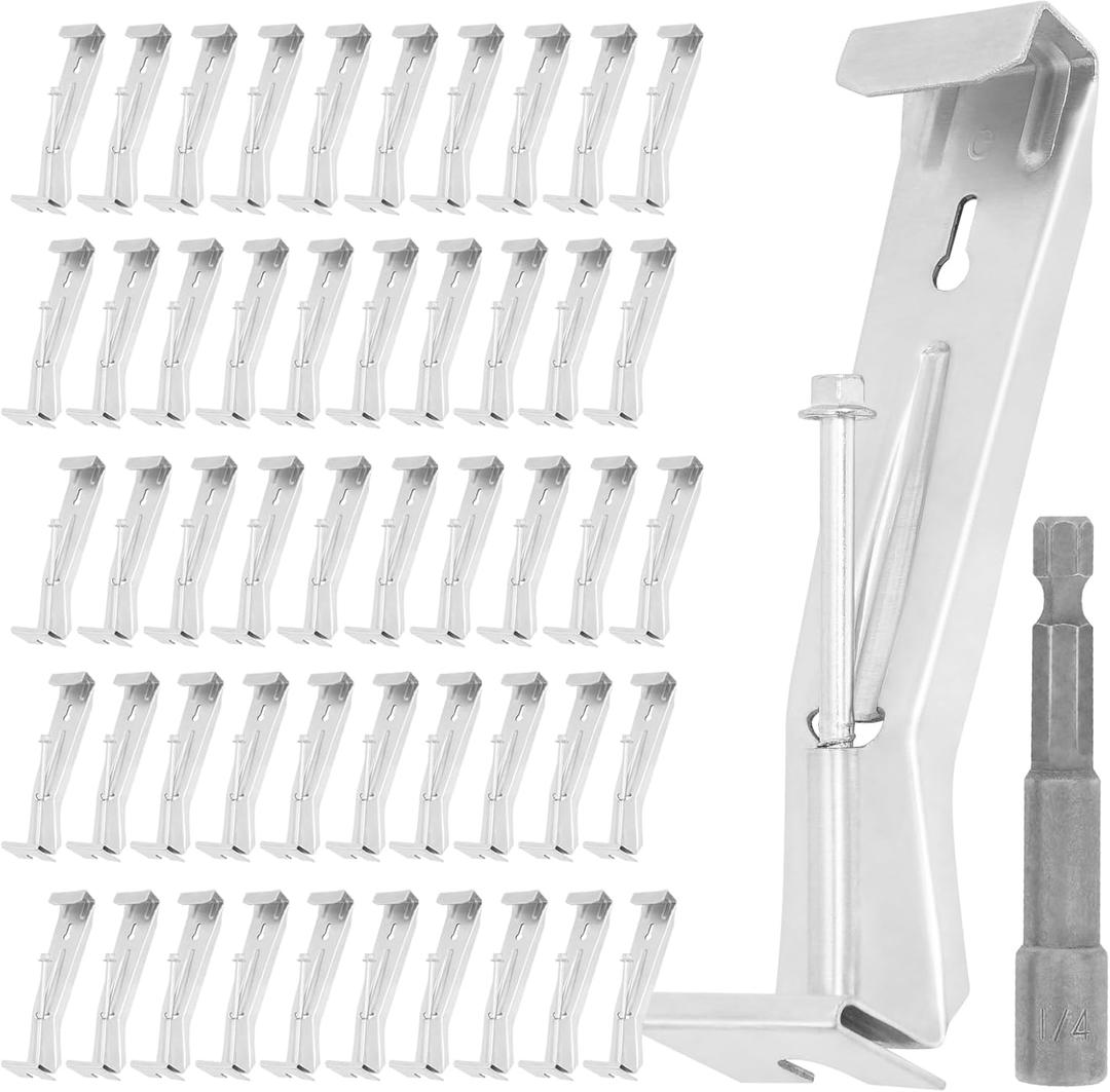 G Good Gain Gutter Hangers 5 Inch - Gutter Brackets with Bonus Drill Bit & Clip, Hidden Gutter Hangers 5 Inch K Style with Pre-Assembled Screw, for Repairing Sagging Rain Gutters - Pack of 50 