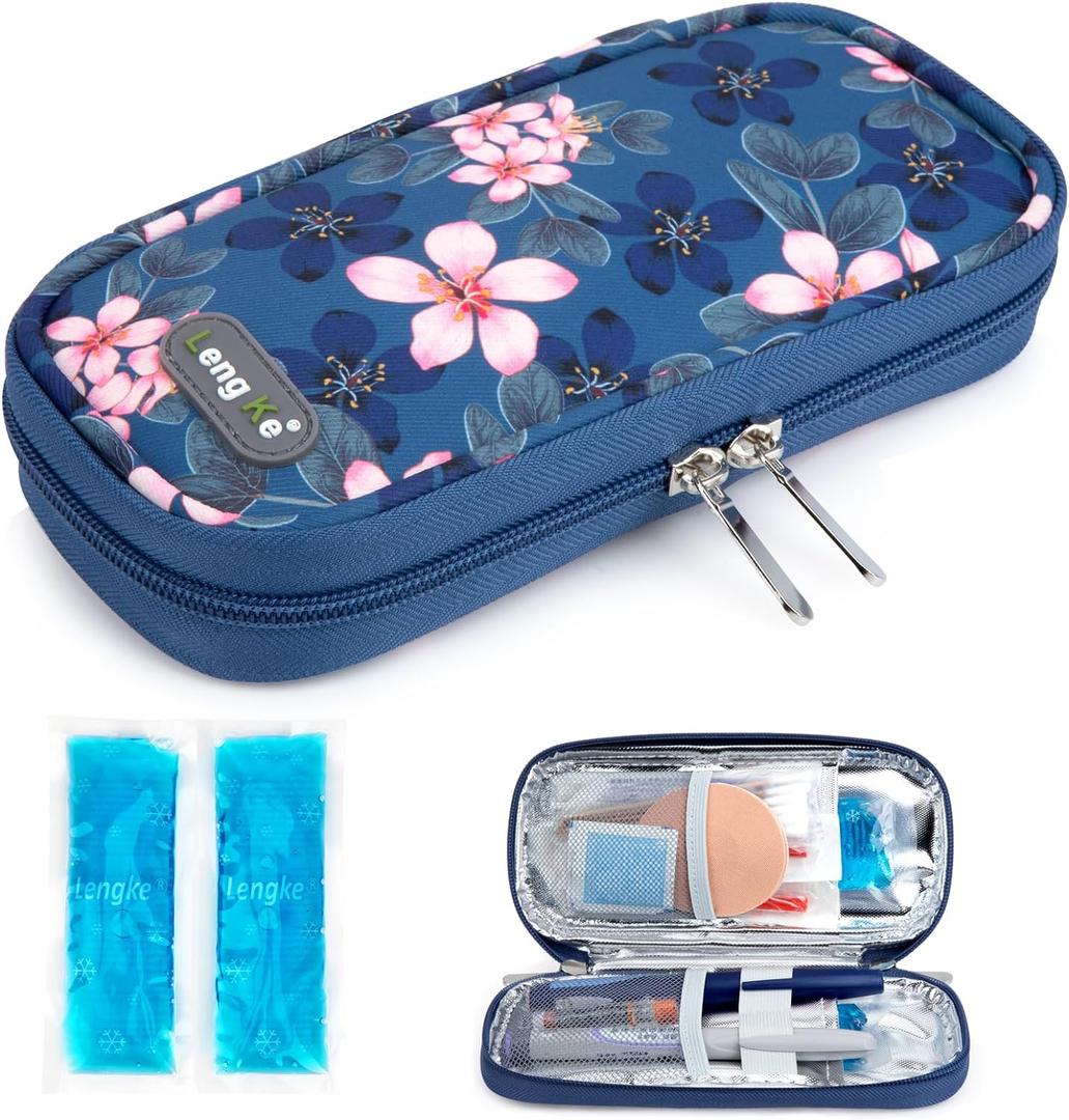 YOUSHARES Insulin Cooler Travel Case TSA Approved Medication Diabetic Supplies Cooler for Travel Refrigerated Medicine Organizer Bag with 2 Ice Pack (Cymbidium)