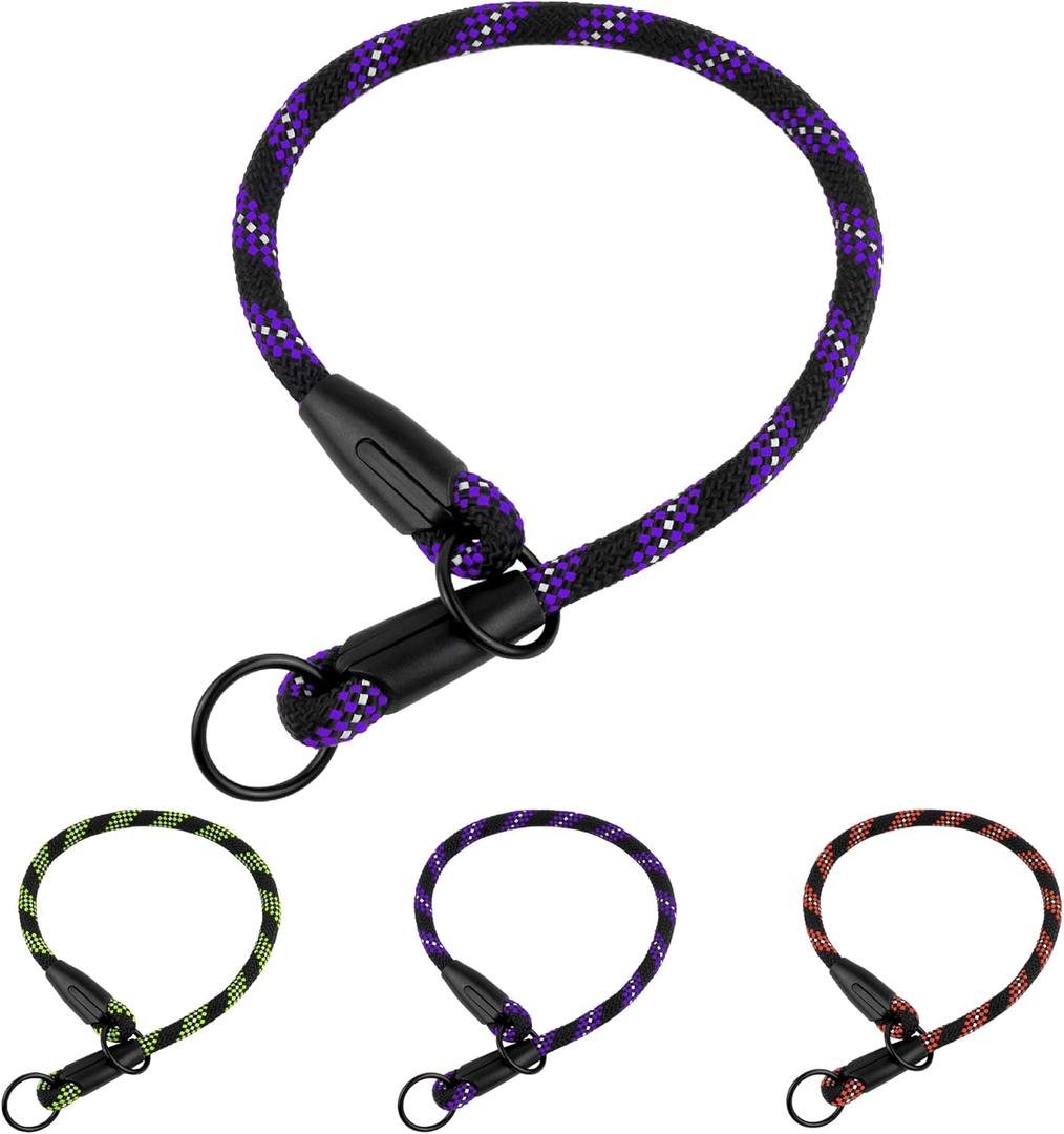 BronzeDog Rope Pro Training Dog Collar Braided No Pull Quick Release Round Lead Collars for Dogs Small Medium Large Puppy (M - 19.7" Long, Purple)