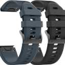 ANCOOL for Fenix 5/Fenix 6/Fenix 7 Band 22mm Silicone Watch Band for Fenix 8 Fenix E 47mm/Fenix 5 Plus/Fenix 6 Pro/Fenix 7 Pro/Forerunner 935(Black+Slate)