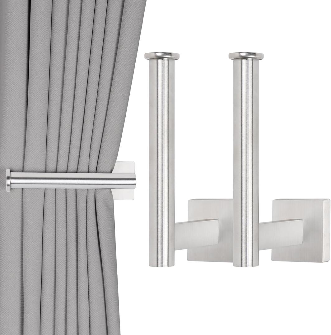 Groleca Curtain Holdbacks 2 Pack Metal Curtain Tiebacks Modern Curtain Hooks for Wall Curtain Ties Curtain Pull Backs for Thin or Thick Curtain (2, Silver)