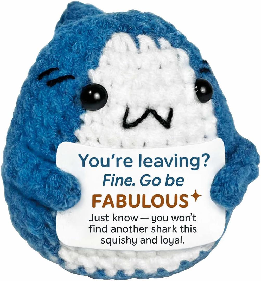 2 x Funny Farewell Gifts for Coworkers, Leaving Gifts for Women Men, Goodbye Going Away Gift for Colleague, Manager, Boss, Fine Go Be Fabulous Crochet Shark