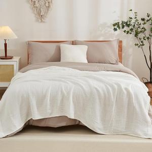 EMME Cotton Blanket King Size for Bed Soft Muslin Blankets 108"x90" Lightweight Breathable Layering Blanket Bedspread Coverlet All Season Gauze, White