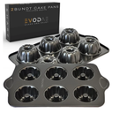 EVODAE® Mini Bundt Cake Pans for Baking Set of 2 – 12 Cup (2x6) Nonstick Black Carbon Steel – Heavy-Duty & Built to Last – Carefully Packaged in a Clean Black Box – PFOA & PTFE Free