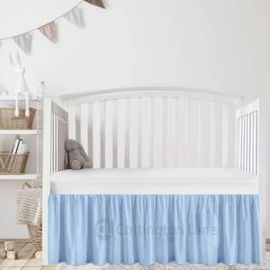 Ligth Blue Crib Skirt Dust Ruffle, 100% Natural Cotton-Nursery Crib-Toddler Bedding Skirt for Baby Girls or Boys, 14" Drop