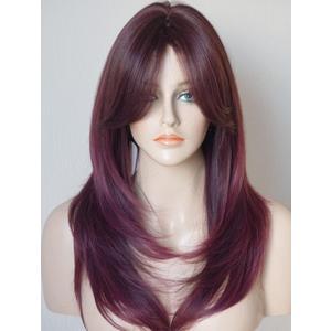 Long Layered Shoulder Length Purple Red wig Synthetic Hair Fiber Highlight Multicolor Wigs for White Women (Purple red mixed)