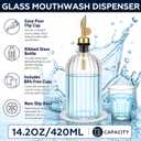 Mifoci Glass Mouthwash Dispenser for Bathroom Countertop, 14oz Luxury Refillable Mouthwash Container Bottle with Cup, Flip Spout, Stainless Steel Funnel, Coaster for Bathroom Decor Accessories, Clear