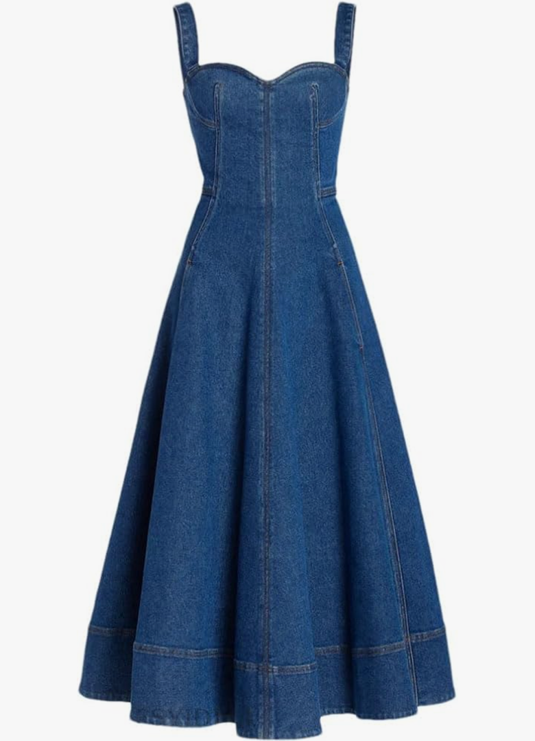 Women's Suspender Dress for Backless Sexy Retro Denim Long Skirt, Size: XL