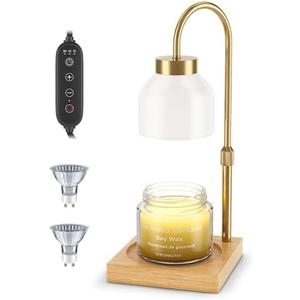 Candle Warmer Lamp with Timer - Upgraded Wax Warmer Lamp with Dimmable, Adjustable Height - Electric Candle Burner for Any Size Jar, Ideal Gift (White)