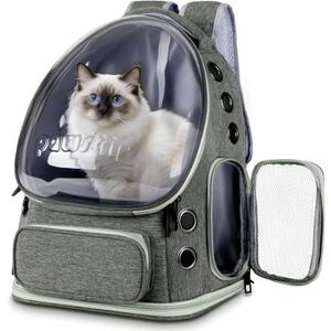 Cat Backpack Carrier with Bubble Window, Breathable & Foldable Pet Travel Carrier for Small Dogs and Cats, Airline-Approved for Hiking & Outdoor Use (Gray)