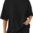AUTOMET Womens 2 Piece Sets Summer Outfits 2026 Two Piece Lounge Set Matching Clothing Oversized T-shirts Biker Short Fashion (Black) Medium 