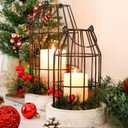 Rustic Wire Metal Cloche Set of 2 Candle Lantern Decorative Indoor Outdoor Vintage Cage Candle Holders Modern Farmhouse Decor for Fireplace Mantle Entryway Living Room Kitchen Dining Table Centerpiece