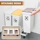 20L x 3 Compartment Trash Can with Wheels, 16 Gallon Recycling Bin and Rolling Garbage Can for Kitchen, Mobile Waste Separation System with Press-Open Lids & Detachable Containers for Home & Office