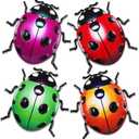 ULENDIS 4 PCS Cute Metal Ladybugs Wall Art Decor, 6.3 Inch Large Outdoor Wall Art Patio Fence Decorations, Colorful Yard Art Lawn Ornaments for Backyard Balcony