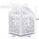 50PCS Baptism Favor Boxes, 2.2''x2.2''x2.2''Laser Cut Favor Boxes with 50 Ribbons for Baby Shower Favors Baptism Decorations First Communion Party (White)