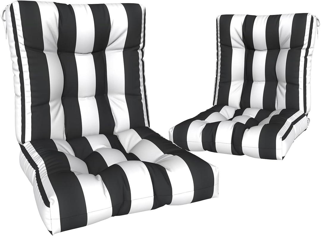 Outdoor Chair Cushions, Tufted Back Patio Furniture Cushions Set of 2, Water Repellent Wicker Chair Cushion for Home Garden, 42x21x4 Inch, Cabana Black