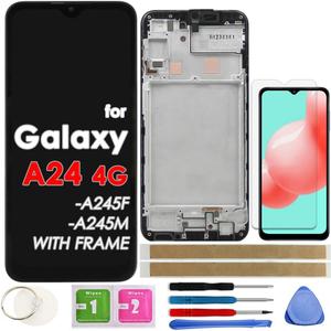 LCD Screen Replacement Touch Display Digitizer Assembly with Frame for Samsung Galaxy A24 4G A245 SM-A245F SM-A245M 6.5 inch LCD Screen Replacement Touch Display Digitizer Assembly with Frame for Samsung Galaxy A24 4G A245 SM-A245F SM-A245M 6.5 inch