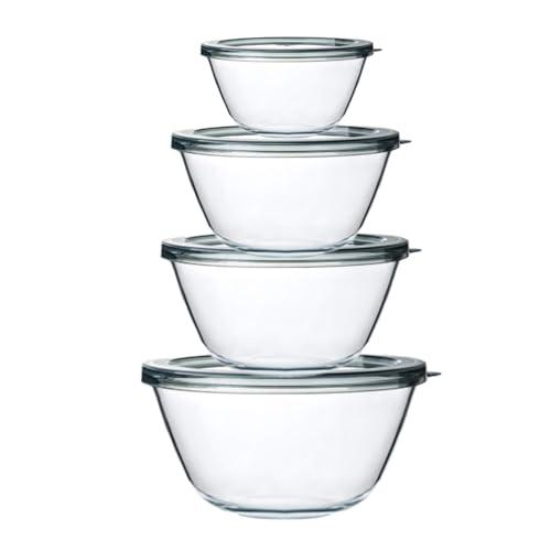 M MCIRCO Glass Mixing Bowls with Lids, 4 Packs Glass Bowl Set, Nesting Bowls for Meal Prep, Food Storage, Bowls For Cooking, Baking, BPA-Free, 0.8/1.7/2.9/4.8 Qt