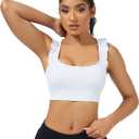TDCQZY Women's Sports Bras Ruffled Y Back Padded Racerback Supportive Workout Yoga Bra (White, XL)