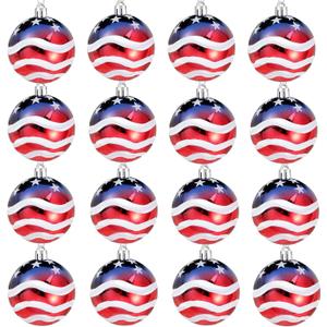 Iceyyyy 16 Pcs Independence Day Ball Ornament - 4th of July Patriotic Hanging Ball Decoration American Flag Ornament for Independence Day, Christmas Tree, USA Themed Party Supplies (16)