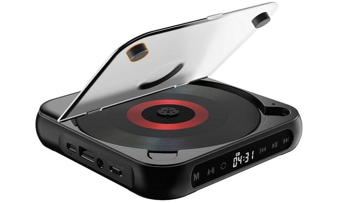 Portable Bluetooth-Compatible CD Player,Rechargeable Small CD Player with Headphones, Hi-Fi Sound, Wireless & Wired Playback,Compact and Lightweight for Travel,Home,Car (Black)