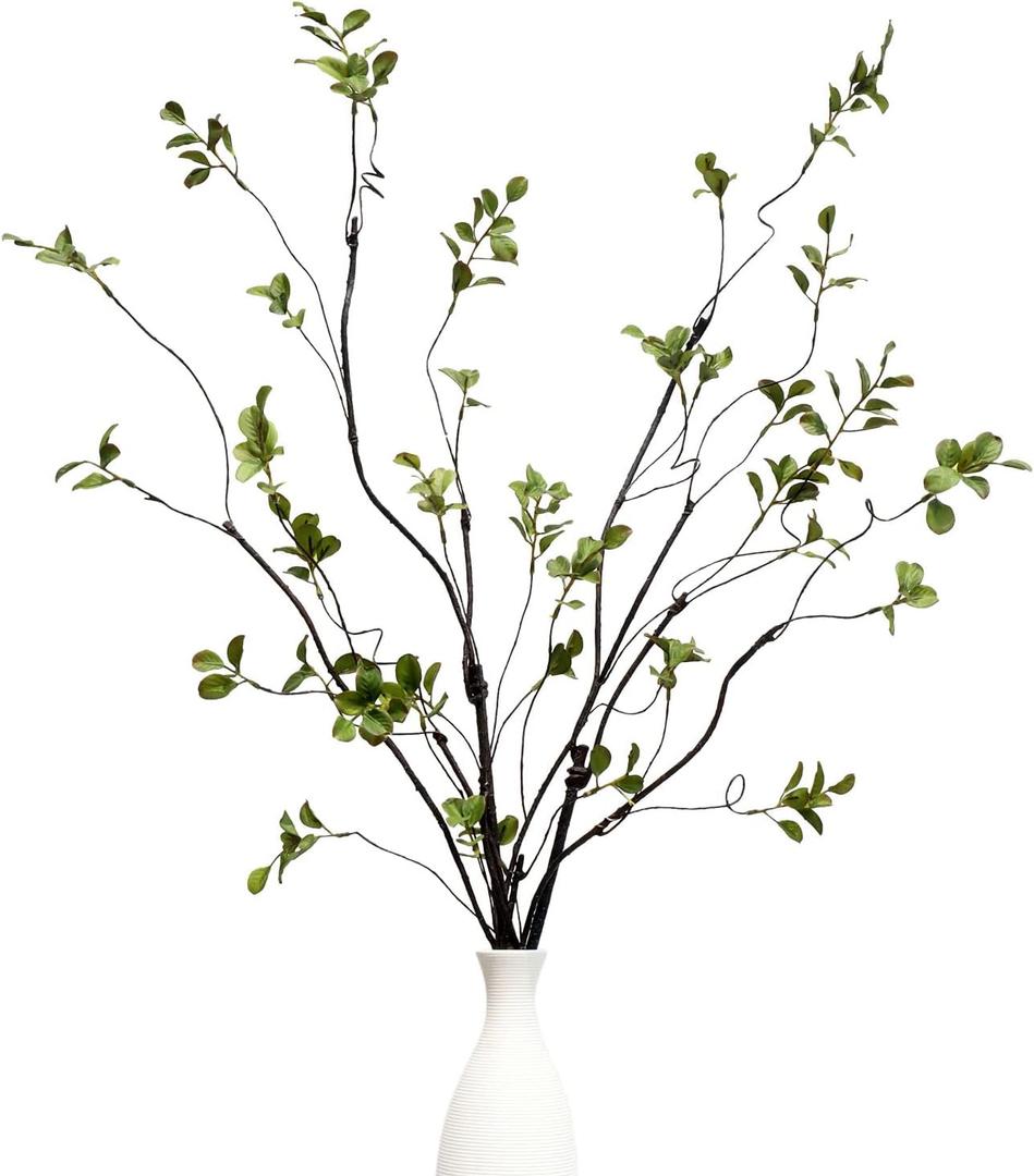 3Pcs 38.8" Faux Greenery Plant Stems and Branches for Tall Vase,Artificial Tree Branches and Twigs for Decoration (Green Leaves & Brown Stem)