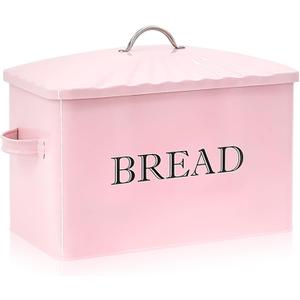 Jolitac Bread Box for Kitchen Countertop, Metal Bread Box for Kitchen Counter Extra Large & Farmhouse Style Bread Holder Bread keeper Food Storage Container (Pink with Metal Lid)