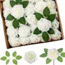 Cliselda 100Pcs Artificial Flowers Ivory White Fake Roses with Stems, Valentine's Day Gifts, Real Touch Foam Rose Bulk Faux Flowers for Decoration Centerpieces Flower Arrangements