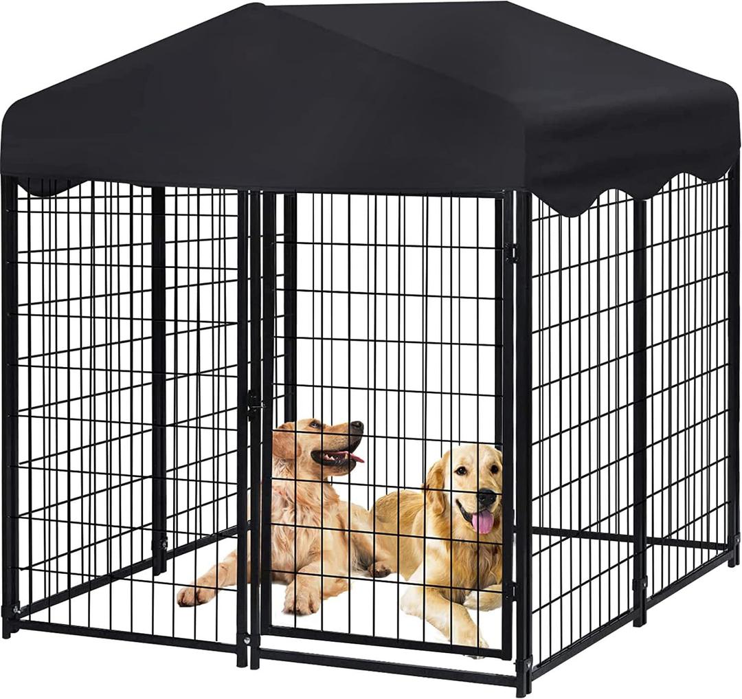 Dog Kennel Outdoor, 4.5' x 4' x 4' Large Dog Kennel Outside with Waterproof Roof for Medium Small Dogs, Outdoor Dog Cage with Secure Lock, Dog Enclosures with UV-Resistant Cover for Outside