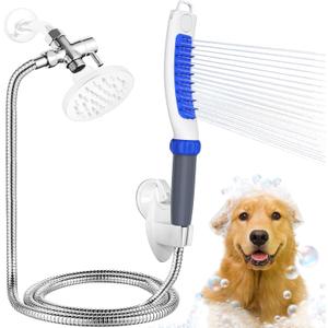 Dog Shower Attachment, Rubber Dog Grooming Bath Brush for Long & Short Haired Dogs and Cats, Pet Hair Scrubber For Washing, Deshedding, Massage, Stainless Steel Shower Hose