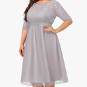 Pinup Fashion Plus Size Black Dress Funeral Wedding Guest Lace Chiffon Short Formal Cocktail Party Midi Dress Women 18W Grey