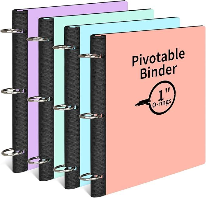 LETVPVOW 4 Pcs 360Â° Pivotable 3 Ring Binder, Soft 1 inch Binders 3 Ring, Flexible Thin Soft Three Ring Binder Fits 8.5" x 11", for Home, School and Office-Blue, Green, Pink, Purple