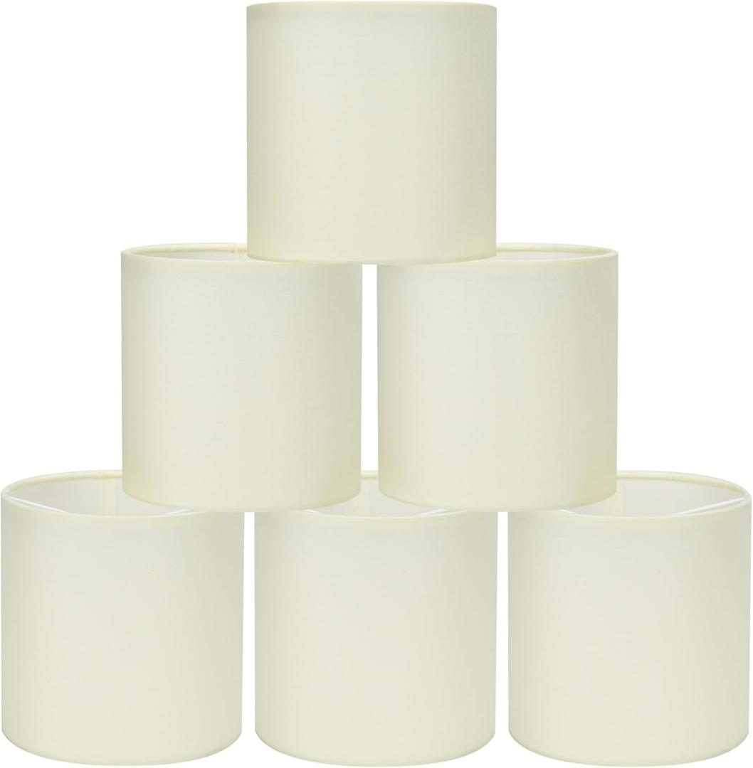 LAMPWELL KIKI Beige Clip on Chandelier Lamp Shades Set of 6,Small Lamp Shades Clip on bulb,5"×5"×H5",Mini Fabric Drum Lamp Shade,FOR CANDLE BULB AND SMALL GENERAL BULB