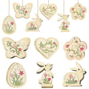 24PCS Easter Wooden Ornaments Double-Sided Wooden Hanging Easter Decorations with Jute Twine, Handcrafted Spring Ornaments for Home, Easter Tree, Egg Hunt, Party Decor (6 Designs) (Green)
